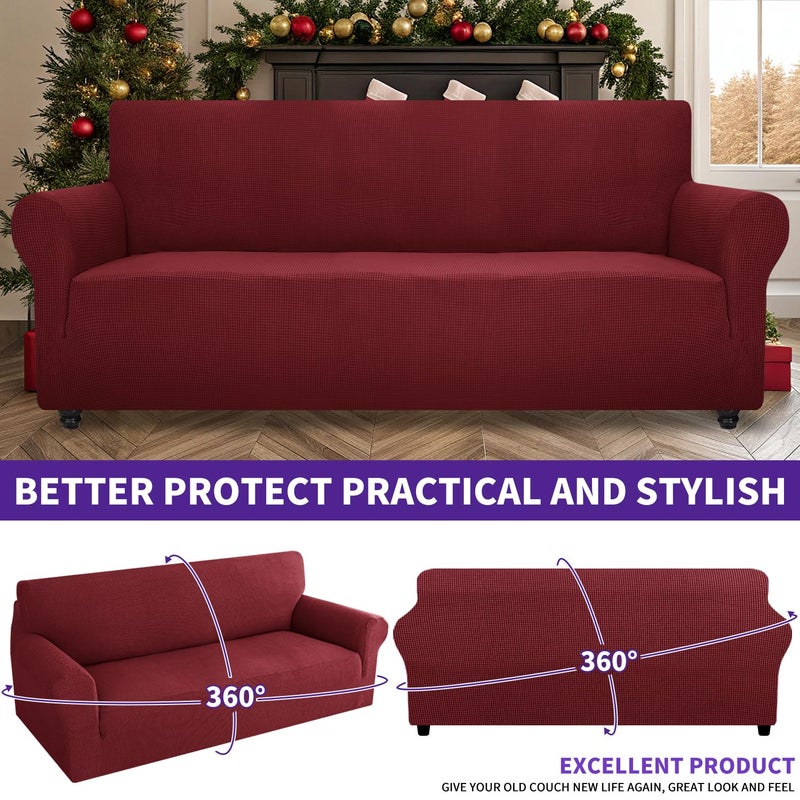 ZNSAYOTX Super Stretch Couch Cover (72"-92") Universal Sofa Covers with Elastic Bottom, Dog Cat Pets Friendly Washable Furniture Protector Fitted Sofa Slipcovers Stay in Place (Wine Red, Sofa) - Image 2